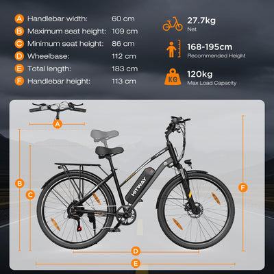 HITWAY 28" E Bike, Elektrofahrrad Trekkingrad E-Bike Herren Damen mit 36V 468Wh Akku,50-100km Reichweite, 250W Motor, E-Fahrrad mit 7-Gang-Getriebe, Pedelec Citybike EBike für Erwachsene