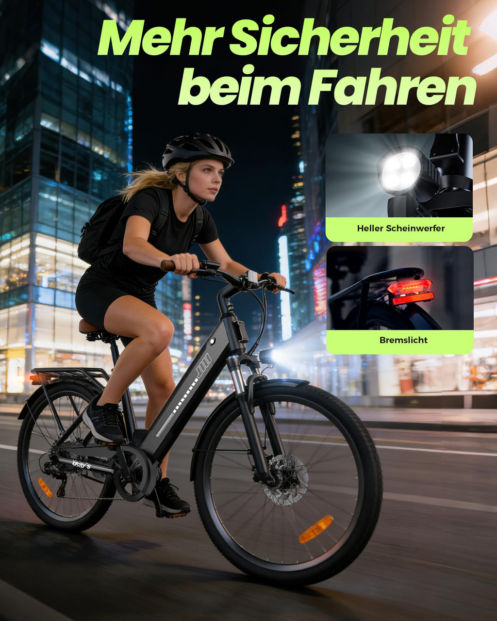 Finbike 26 Zoll E Bike für Erwachsene, 7-Gang Elektrofahrrad mit abnehmbarem 36V 13Ah Akku, 25 km/h und 70KM Reichweite, voll ausgestattet mit Ablagen, Autolampen und Stoßdämpfung