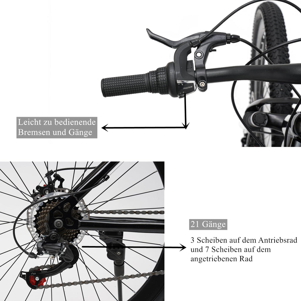 Chynalys Mountainbike 26 Zoll Premium Mountainbike 21 Gang Schaltung, Doppelscheibenbremse Fahrrad Herren Bike für alle Arten von Straßen, MTB Fahrrad für Mädchen Jungen Herren und Damen.
