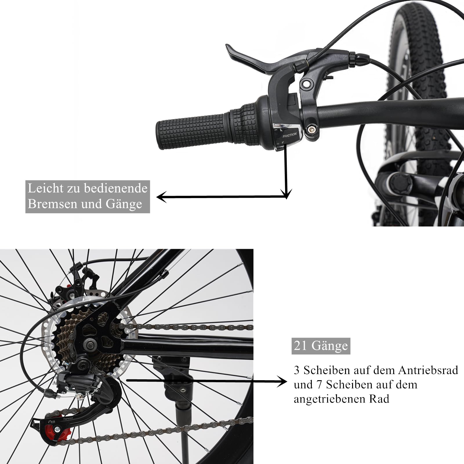 Chynalys Mountainbike 26 Zoll Premium Mountainbike 21 Gang Schaltung, Doppelscheibenbremse Fahrrad Herren Bike für alle Arten von Straßen, MTB Fahrrad für Mädchen Jungen Herren und Damen.