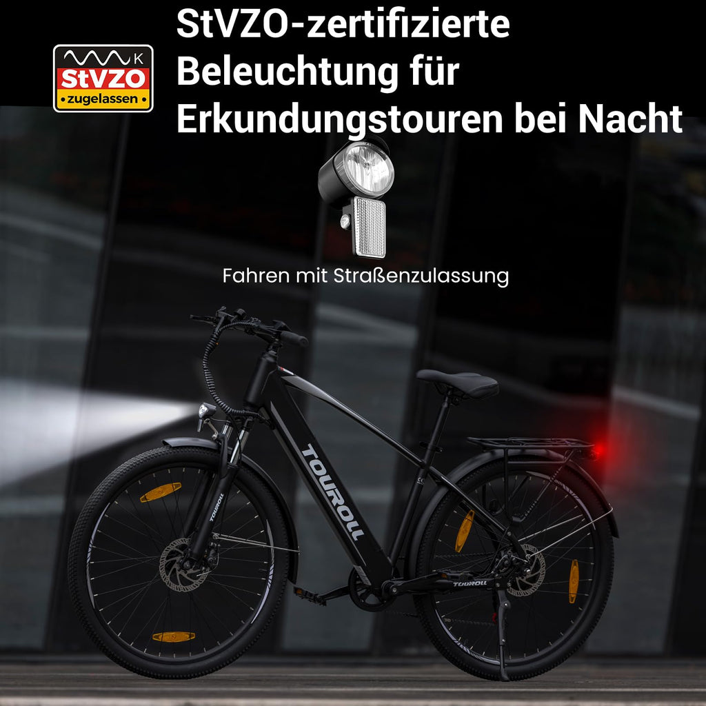Touroll 27,5 Zoll E Bike, Elektrofahrrad E-Bike Herren Damen mit 36V 15.6Ah 561.6Wh Akku, Bis zu 100KM, 250W Motor, E-Fahrrad mit 7-Gang-Getriebe, Pedelec Citybike EBike für Trekking J1