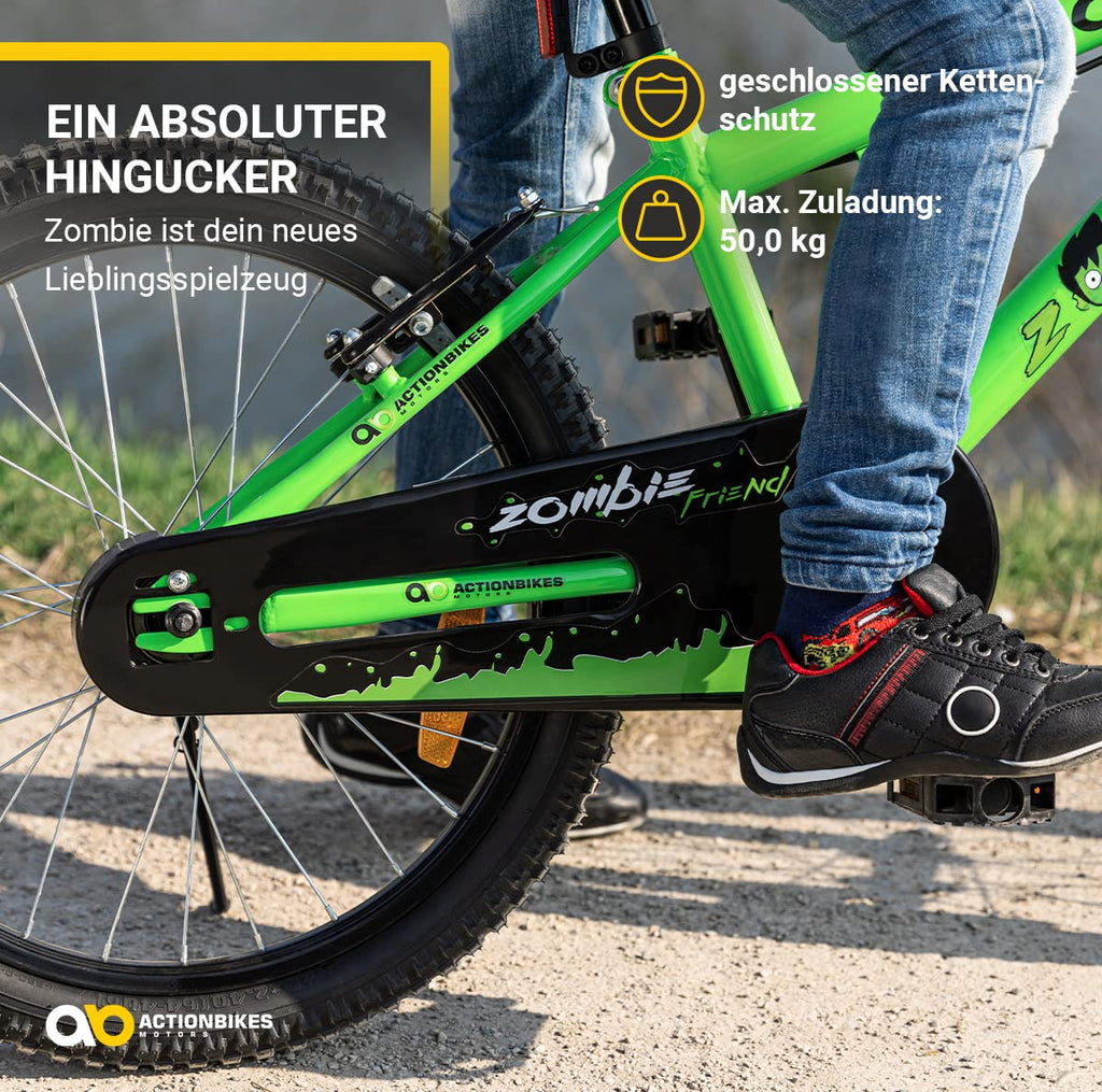Actionbikes Kinderfahrrad Zombie 20 Zoll - Jungen & Mädchen - Ab 4-9 Jahren - V-Brake Bremse - Kettenschutz - Fahrräder - Kinder Fahrrad - Laufrad - BMX - Kinderrad (Zombie)