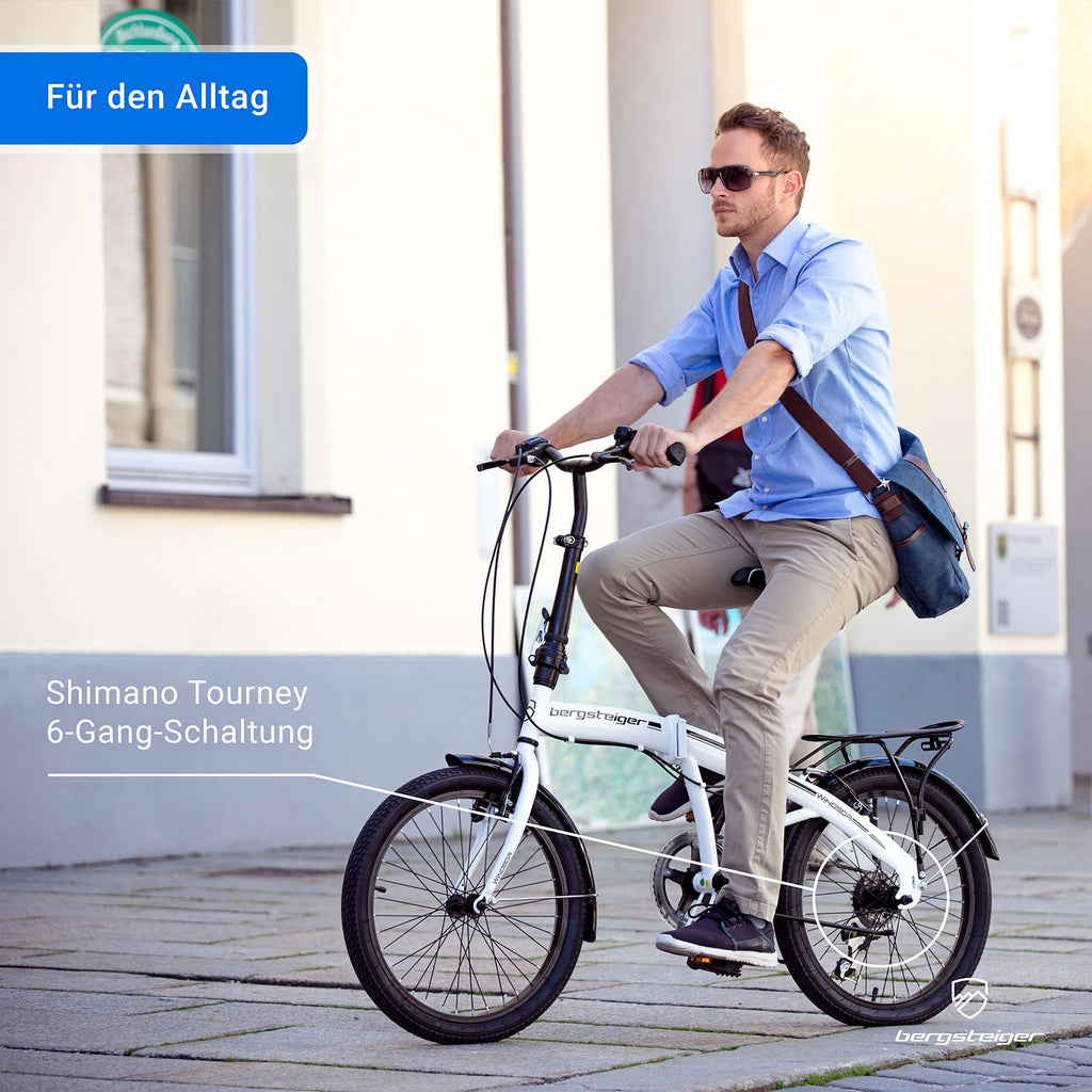 Bergsteiger Windsor 20 Zoll Faltrad, Klapprad, 6 Gang-Schaltung, LED Batterie-Licht, Quick-Fold-System, Klappfahrrad